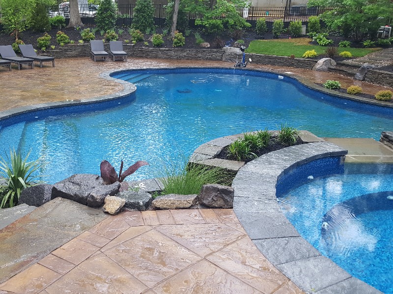 backyard pool patio with walls